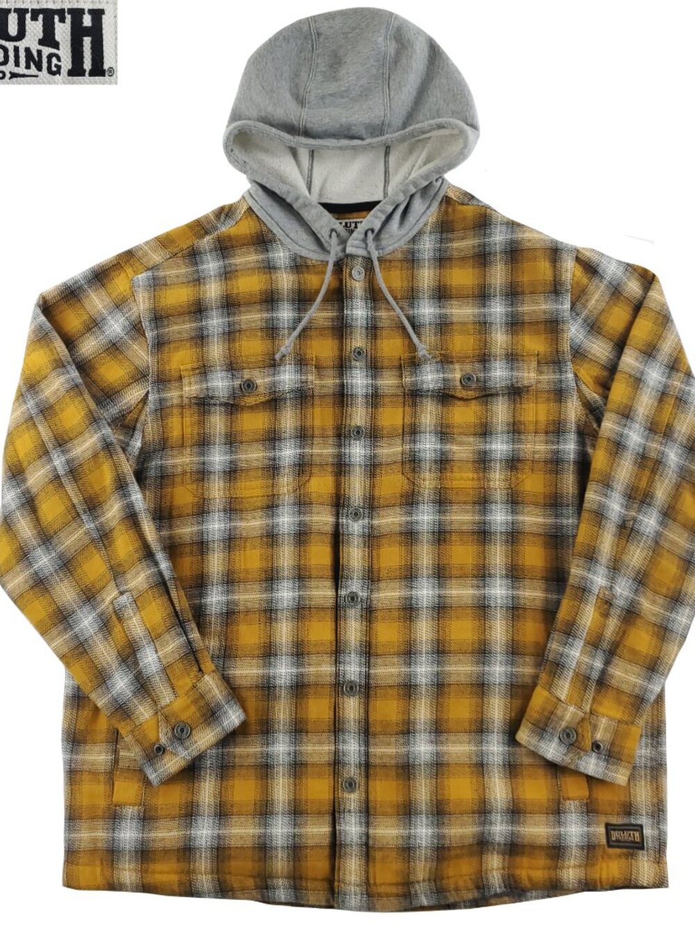 Duluth Trading Flapjack Hooded Shirt Jacket Plaid Fleece Lined Men's XL Relaxed